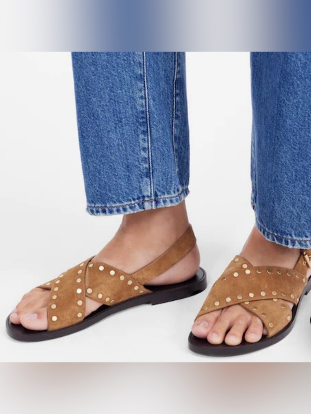 Madewell Women's Tan Studded Suede Crisscross Slingback Sandals Size 8